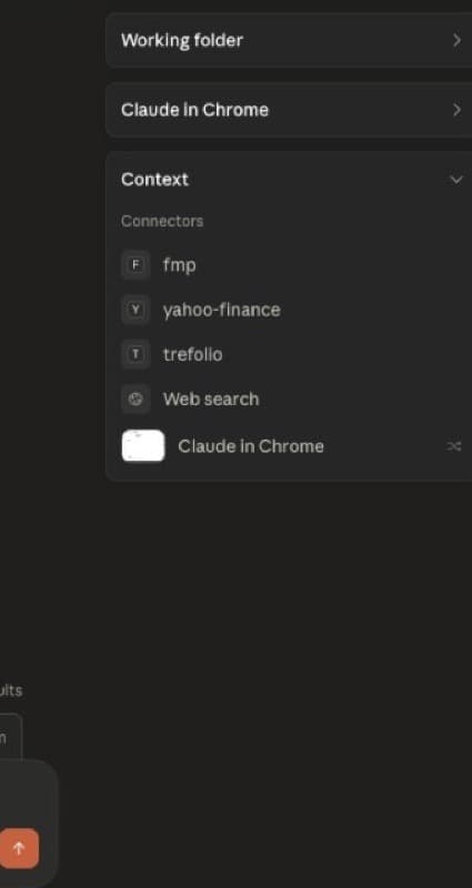 Claude Context panel listing active Connectors including trefolio MCP